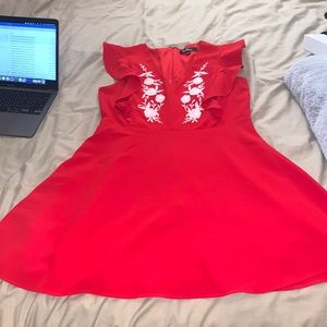 Lulu’s red flare dress with embroidery